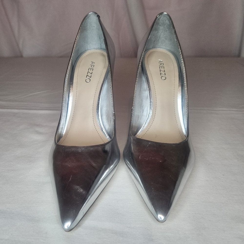 Arezzo Emily High Stiletto - Silver Synthetic Chrome NWT Sz 5.5 - Picture 4 of 15